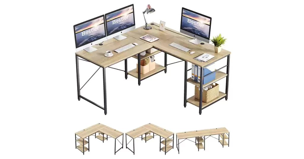 Best Home Office Desk For Multiple Monitors Bestier L Shaped Desk with Shelves