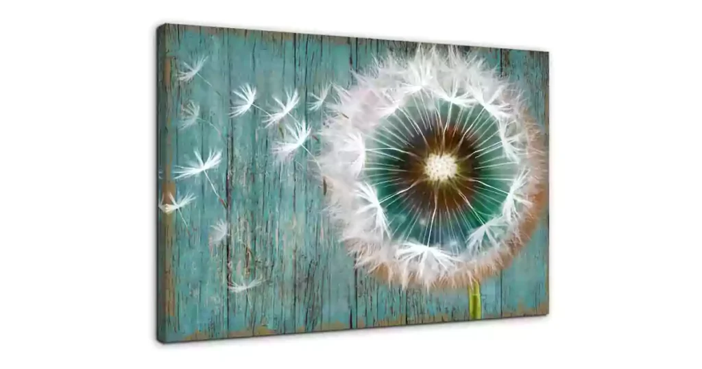 Canvas Wall Art for Rustic Home Decor White Dandelion Green Driftwood Theme Country Wall Decor for Bathroom Bedroom Modern Canvas