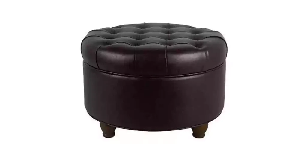 Homepop Home Decor Large Button Tufted Faux Leather Round Storage Ottoman