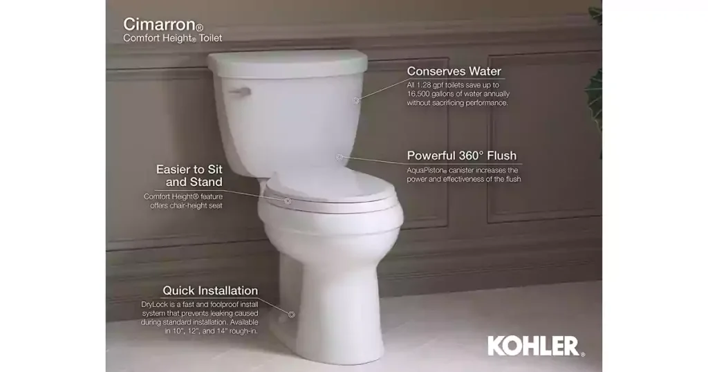 Best Toilets for Home KOHLER 5310-0 Cimarron Skirted trapway Comfort Height Two-Piece Elongated Toilet