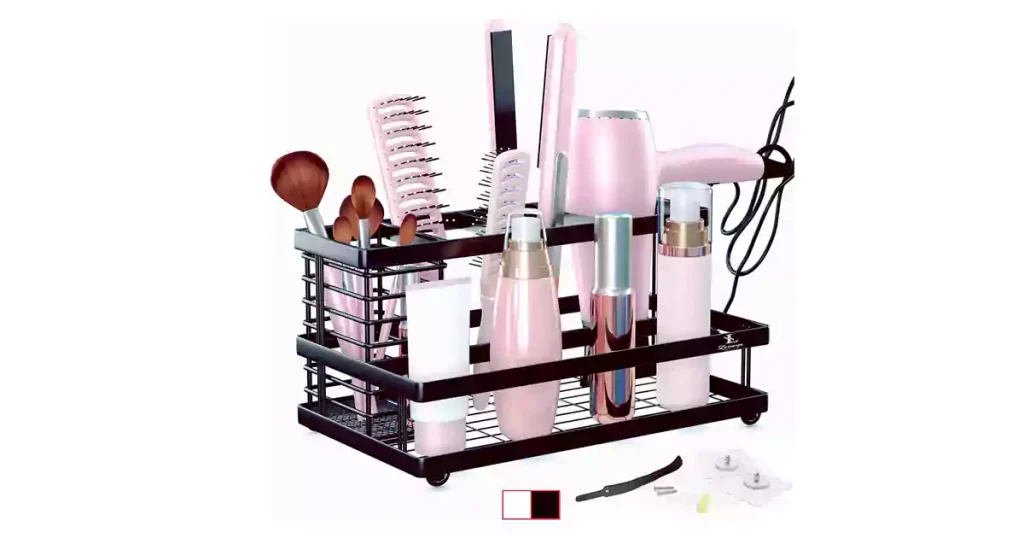 Premium Hair Tool Organizer Wall Mount, Hair Basket, 5 Compartments, Stainless Steel. Large Bathroom Sink Organizer Countertop