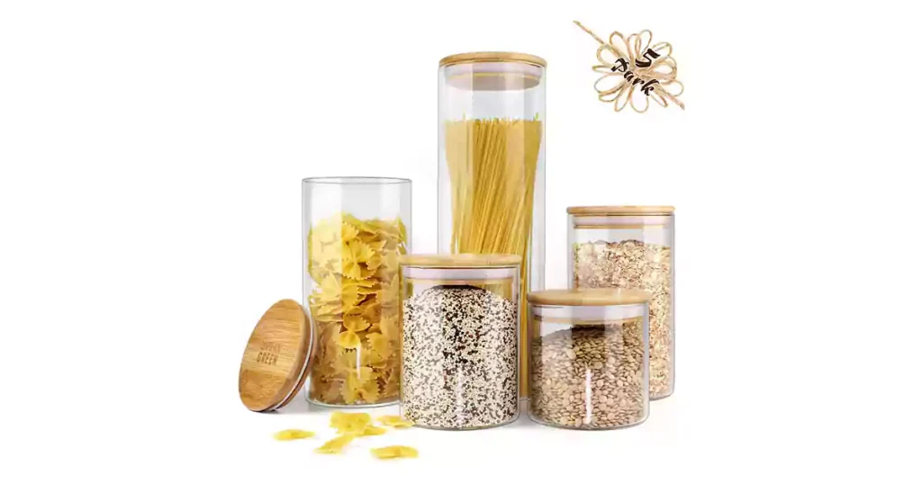 Urban Green Glass Jar with Bamboo Lids, Glass Airtight food Storage Containers